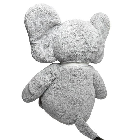 Pottery Barn Kids PBK Gray Elephant Beaded Feet Soft Grey Plush Bow Stuffed BIG - Picture 4 of 15